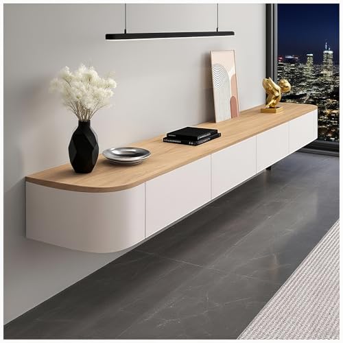 JUNFUNNLE Moderner TV Schrank 260CM Beige, TV Lowboard mit 2 Schubladen 1 Klappen Türen, Fernsehtisch mit Kabelmanagement, TV Tisch für Wohnzimmer und Esszimmer von JUNFUNNLE