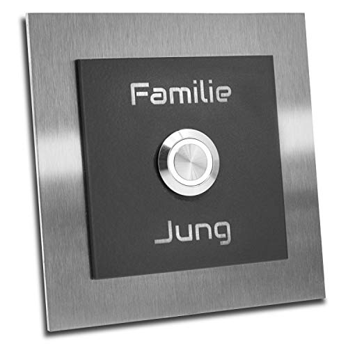 Edelstahl Türklingel Paris 007 anthrazit pulverbeschichtet LED Taster. Klingelschild mit Gravur (LED weiß) von JUNG