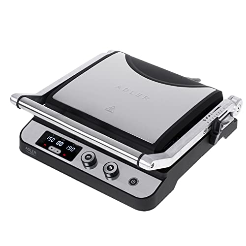 JUNG ADLER AD3059 Kontaktgrill 2in1, 2 Abnehmbare Platten, LED Display, Timer, Doppel Grillfläche, separate Temperaturregulierung, Tischgrill elektrisch, Elektrogrill 3000W, 36 x 36 x 14cm von JUNG