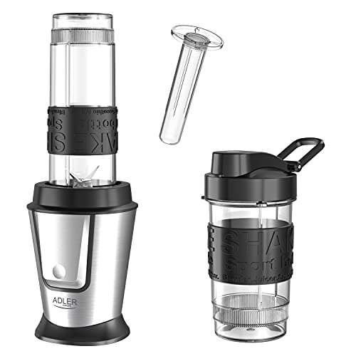 JUNG ADLER AD4081 Smoothie Maker, Mixer 500W, Standmixer elektrisch, (inkl 2x Trinkflaschen 570ml + 400ml BPA-frei, spülmaschinen- & bruchfest mit Deckel) Milchshaker, Eiweißshaker von JUNG