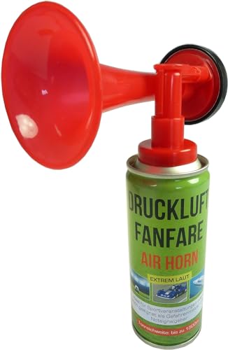 JUNG Airhorn Fanfare mit Gas 210ml Druckluftfanfare Gashorn Deutschland Fussball EM 2024 Fan, Europameisterschaft Fanartikel Frauen & Männer, Fanpaket, Schwarz Rot Gold Flagge, Damen und Herren von JUNG