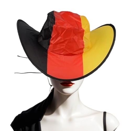 JUNG Cowboy Hut faltbar Deutschland Fussball EM 2024 Fan, Europameisterschaft Fanartikel Frauen & Männer, Fanpaket, Schwarz Rot Gold Flagge, Damen und Herren von JUNG