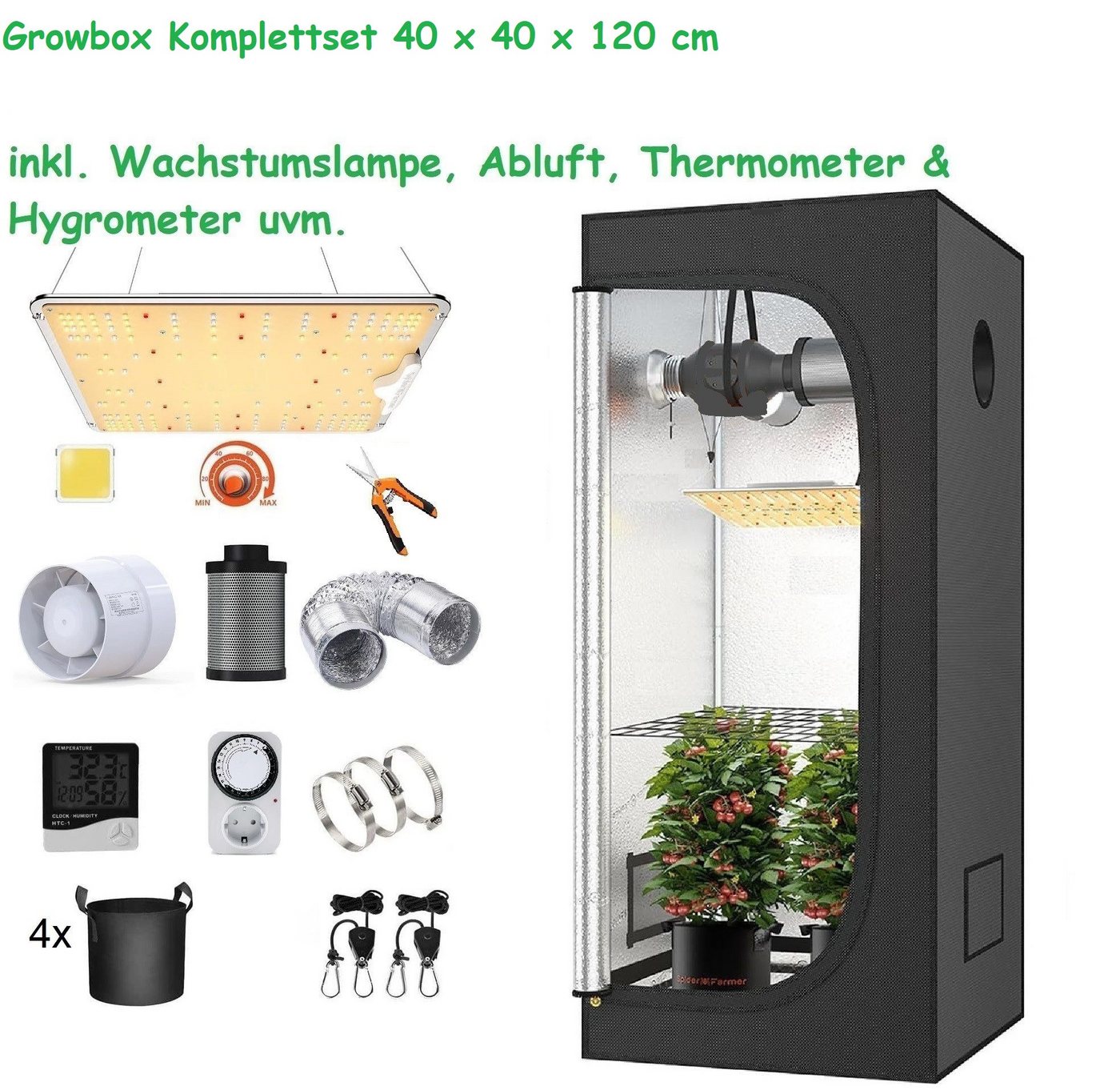 JUNG Gewächshaus Growbox Anzuchtset, Zuchtzelt, Anbau Pflanzen, indoor Grow Box, BxTxH: 40 x 40 x 120,00 cm, Growbox, Gewächshaus mit Abluft Cannabis Set Box Pflanze, Growzelt, Grow Box Zelt, Pflanzenlampe Pflanzen Anbau Zelt, Anzuchtset, mit Belüftung Gewächszelt Starterpaket sofort einsatzbereit Anzucht von JUNG