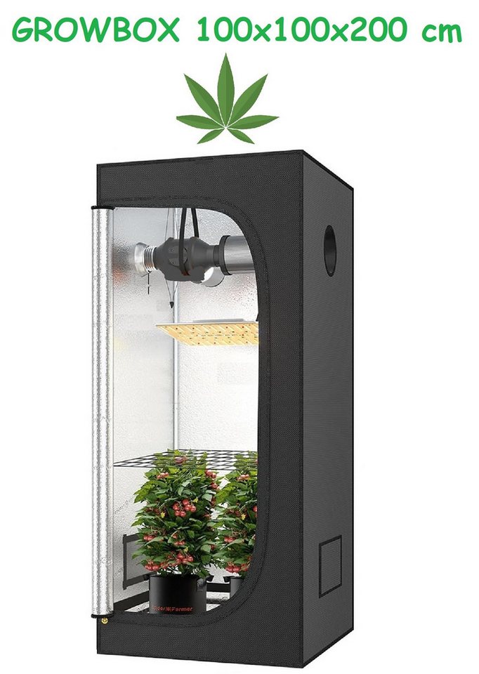 JUNG Gewächshaus Growbox Gewächshaus Growzelt Indoor 100x100x200cm Zuchtzelt Zuchtbox, BxTxH: 100 x 100 x 200,00 cm, BxLxH: 100,00 x 200,00 x 200 cm, Gewächszelt, Zuchtschrank, Pflanzenzucht, Weed Set, Weedness, Gras, Aufzucht Set Pflanzen, Cannabis Set Box, Indoor Pflanzenzelt Marihuana, Anzuchtgewächshaus, Grow Box, Gewächshäuser, Aufzuchtbox innen von JUNG