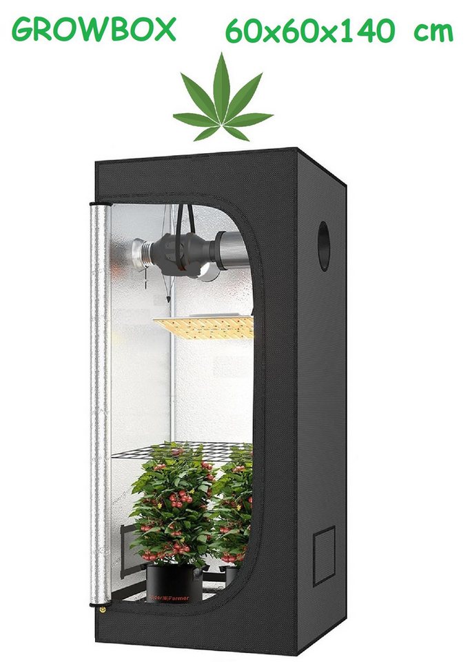 JUNG Gewächshaus Growbox Gewächshaus Growzelt Indoor 60x60x140cm Zuchtzelt Zuchtbox, BxTxH: 60 x 60 x 140,00 cm, BxLxH: 60,00 x 140,00 x 140 cm, Gewächszelt, Zuchtschrank, Pflanzenzucht, Weed Set, Weedness, Gras, Aufzucht Set Pflanzen, Cannabis Set Box, Indoor Pflanzenzelt Marihuana, Anzuchtgewächshaus, Grow Box, Gewächshäuser, Aufzuchtbox innen von JUNG