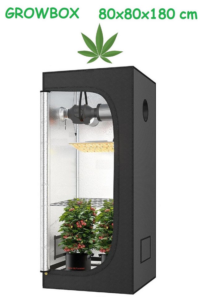 JUNG Gewächshaus Growbox Gewächshaus Growzelt Indoor 80x80x180cm Zuchtzelt Zuchtbox, BxTxH: 80 x 80 x 180,00 cm, BxLxH: 80,00 x 180,00 x 160 cm, Gewächszelt, Zuchtschrank, Pflanzenzucht, Weed Set, Weedness, Gras 1-St., Aufzucht Set Pflanzen, Cannabis Set Box, Indoor Pflanzenzelt Marihuana, Anzuchtgewächshaus, Grow Box, Gewächshäuser, Aufzuchtbox innen von JUNG