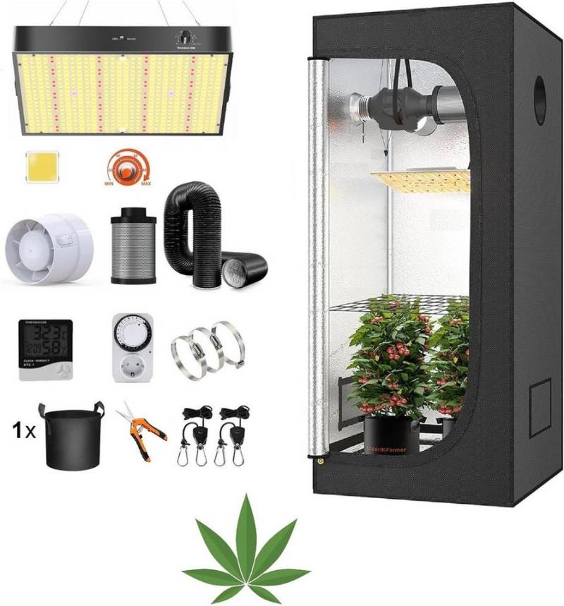 JUNG Gewächshaus Growbox Komplettset 40x40x120 cm, 13-St., Anbau Set, Growzelt mit LED Vollsprektrum Dimmbar, mit Ventilator von JUNG