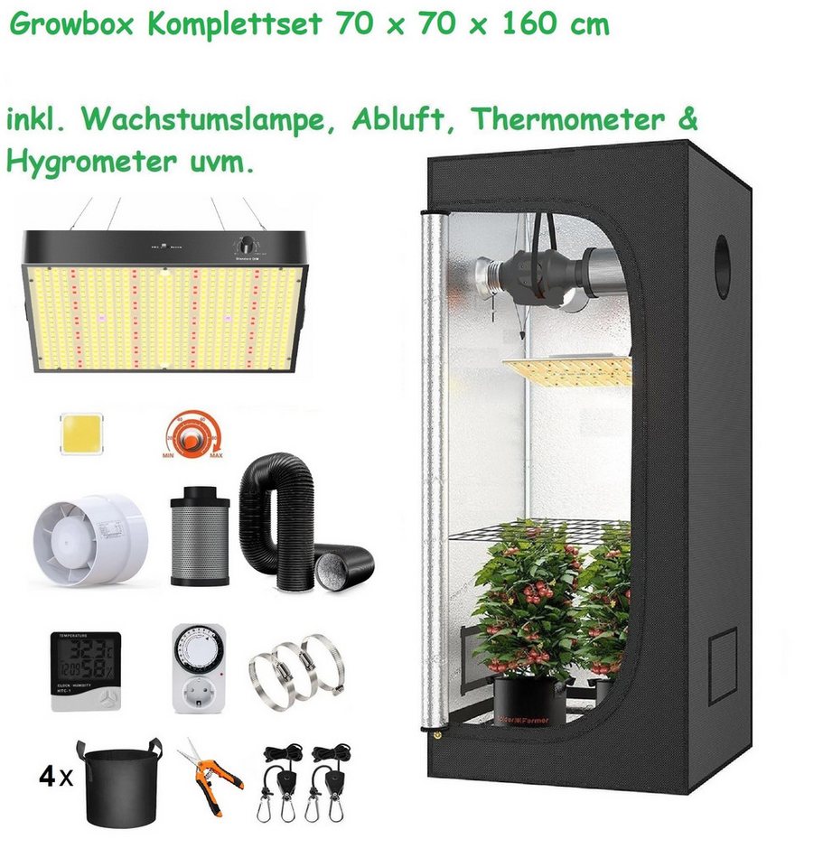 JUNG Gewächshaus Growbox Komplettset Anzuchtset mit Zuchtzelt LED-Lampe, Anbau Pflanzen, BxTxH: 70 x 70 x 160,00 cm, Growbox, Gewächshaus Komplett Set mit Abluft Cannabis Set Box Pflanze, Growzelt, Grow Box Zelt, Pflanzenlampe Pflanzen Anbau Zelt, Anzuchtset, mit Belüftung Gewächszelt Starterpaket sofort einsatzbereit Anzucht von JUNG