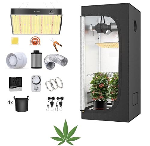 JUNG Growbox Komplettset, Cannabis Anbau Set mit LED Vollspektrum Grow Lampe Dimmbar, 100x100x200 cm, mit Ventilator, Abluft Aktivkohlefilter, Growzelt Anzucht Gewächshaus, Grow Tent Complete Set von JUNG
