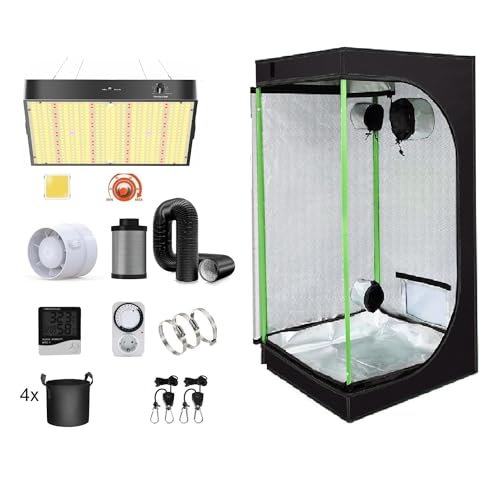 JUNG Growbox Komplettset Anbau Set mit LED Vollspektrum Grow Lampe Dimmbar, 120x120x200 cm, mit Ventilator, Abluft Aktivkohlefilter, Growzelt Anzucht Gewächshaus, Grow Tent Complete Set von JUNG