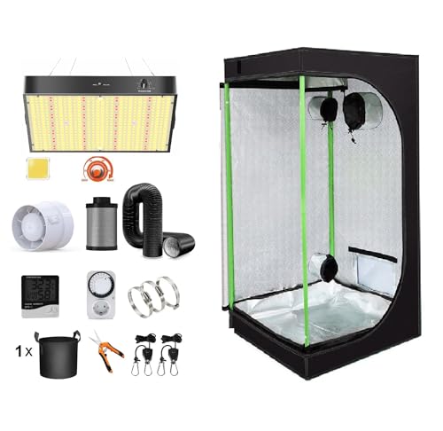 JUNG Growbox Komplettset, Cannabis Anbau Set mit LED Vollspektrum Grow Lampe Dimmbar, 40x40x120 cm, mit Ventilator, Abluft Aktivkohlefilter, Growzelt Anzucht Gewächshaus, Grow Tent Complete Set von JUNG