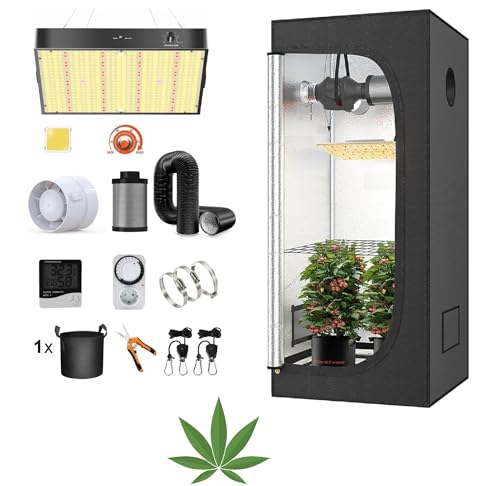 JUNG Growbox Komplettset Anbau Set mit LED Vollspektrum Grow Lampe Dimmbar, 40x40x120 cm, mit Ventilator, Abluft Aktivkohlefilter, Growzelt Anzucht Gewächshaus, Grow Tent Complete Set von JUNG