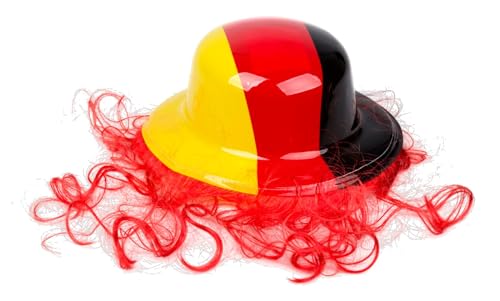 JUNG Kunststoff Melonen Hut mit Haaren Deutschland Fussball EM 2024 Fan, Europameisterschaft Fanartikel Frauen & Männer, Fanpaket, Schwarz Rot Gold Flagge, Damen und Herren von JUNG