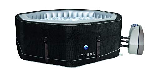JUNG Python Design Whirlpool aufblasbar achteck, Krokodil-Optik, 5 Personen SPA Selbstaufblasend, beheizter Pool Outdoor & Indoor, Ø 185cm, 130 Wellness Luftdüsen von JUNG