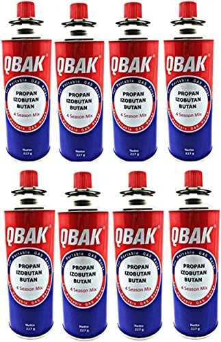 JUNG QBAK 8 Gaskartuschen für Campingkocher/Gaskocher, Ersatzgaskartuschen à 227g, Camping Gas Kartusche, Gasflasche Butangas Propangas Kocher von JUNG