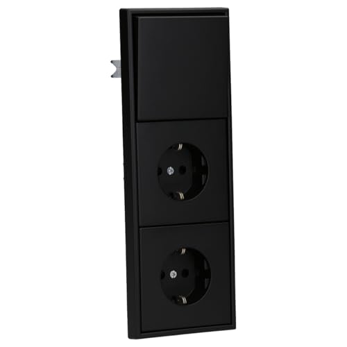 JUNG Serie LS Komplett-Set Graphitschwarz: 506U Wippschalter Universal + 2x LS1520KISWM SCHUKO Steckdose mit Berührungsschutz + LS990SWM Wippe + LS983SWM Rahmen 3fach von JUNG