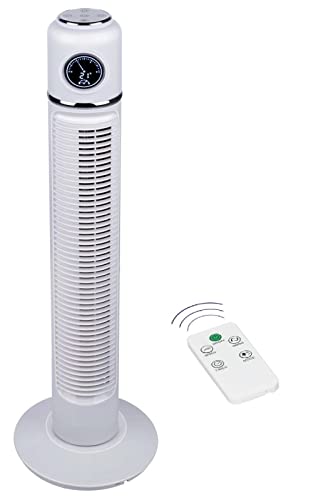 JUNG TVE26 Ventilator mit Fernbedienung & Timer 74cm, weiss/chrom, ENERGIESPAREND, 75° Oszillation, Lüfter Standventilator für Schlafzimmer, Lautstärke max 48dbA, 3 Stufen von JUNG