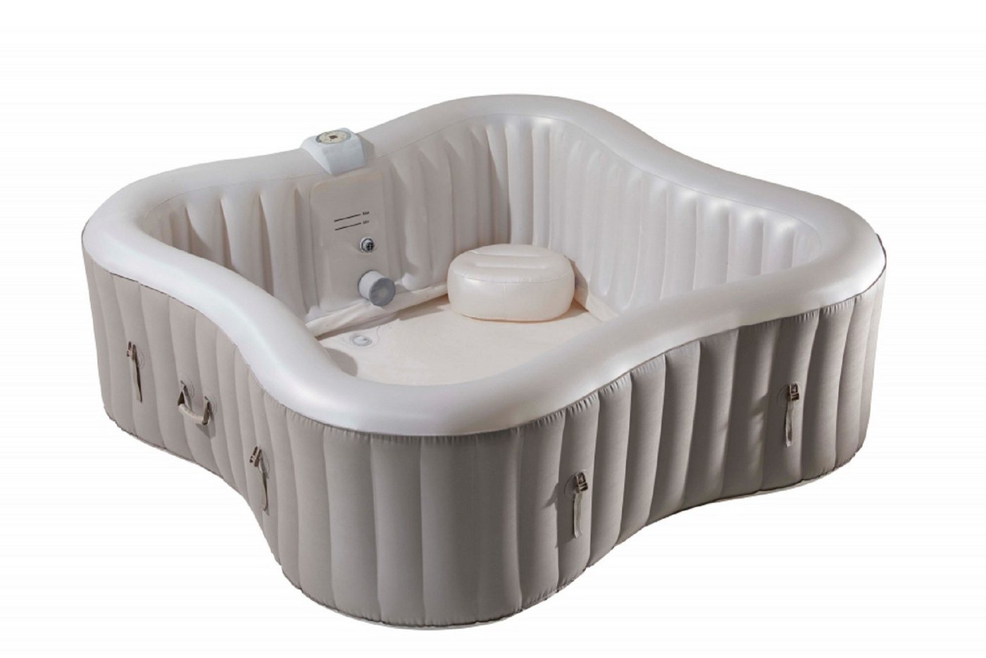 JUNG Whirlpool Infinite aufblasbarer Whirlpool Outdoor Set, beheizt, 4 Pers 198x198cm, (Sprudelbad, Pool, Aufblasbar, Badewanne, Bubble Spa, Terrasse, mit Filterkartusche, 4 Personen, Außenbereich, Garten, Sommer), Winterfest Komplett Set, Spa Pool, Selbstaufblasend, Bubble Wellness von JUNG