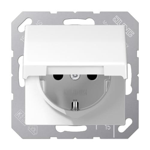 JUNG SCHUKO®-Steckdose mit Klappdecker, erhöhter Berührungsschutz (SAFETY+), 250 V, Thermoplast, Serie AS, alpinweiß von JUNG