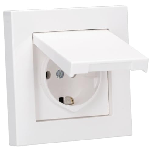 Jung Serie A Komplett-Set Alpinweiß: A5581BFWW 1fach Rahmen + A1520KLWW SCHUKO® Klappdeckelsteckdose + 551WU Dichtungsflansch IP44 von JUNG