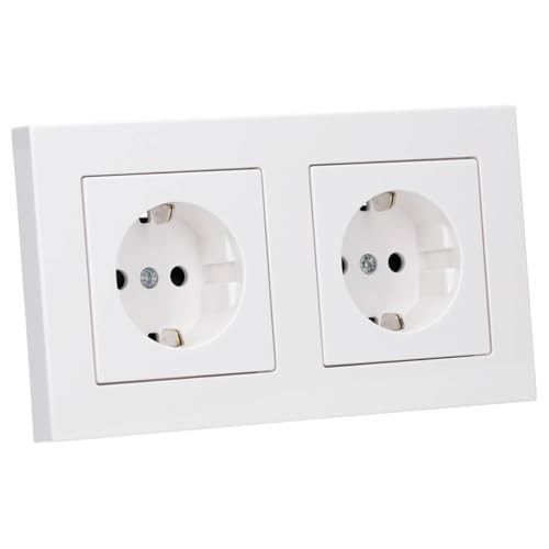 Jung Serie A Komplett-Set Alpinweiß: A5582BFWW 2fach Rahmen + 2x A1520KIWW SCHUKO® Steckdose mit Berührungsschutz von JUNG