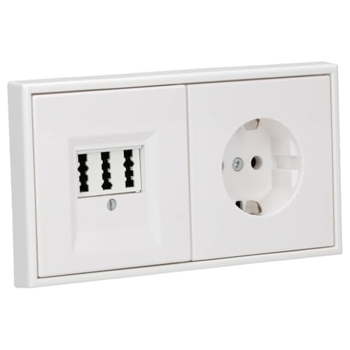 Jung Serie LS Komplett-Set Alpinweiß: LS982WW Rahmen 2fach + LS969TWW Abdeckung f. TAE-Anschlussdose + TAE-Anschlussdose TAE 3x6 NFN Up 0 rw + LS1520WW SCHUKO Steckdose von JUNG