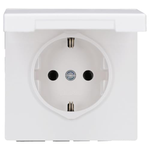 Jung Serie LS Komplett-Set Alpinweiß: LS983WW Rahmen 3fach + 3x LS1520KLWW SCHUKO Steckdose mit Klappdeckel + 3x 551WU Dichtungsflansch IP44 von JUNG