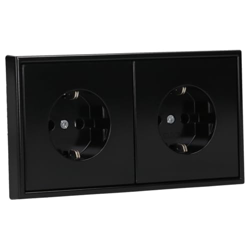 Jung Serie LS Komplett-Set Schwarz: LS982SW Rahmen 2-fach + 2x LS1520SW SCHUKO® Steckdose von JUNG