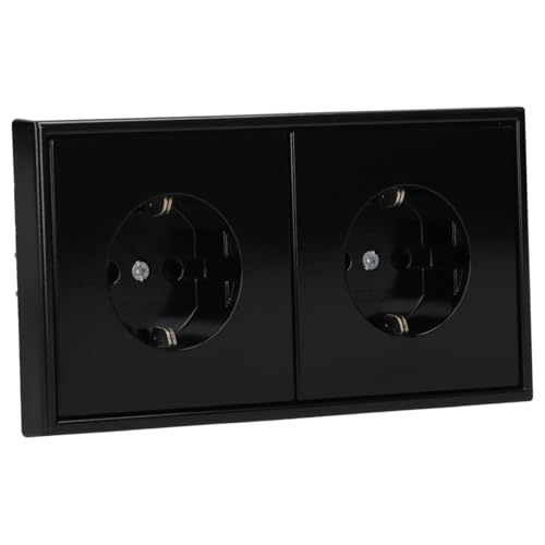 Jung Serie LS Komplett-Set Schwarz: LSAC582SW Rahmen 2-fach + 2x LS1520KISW SCHUKO® Steckdose mit Berührungsschutz von JUNG