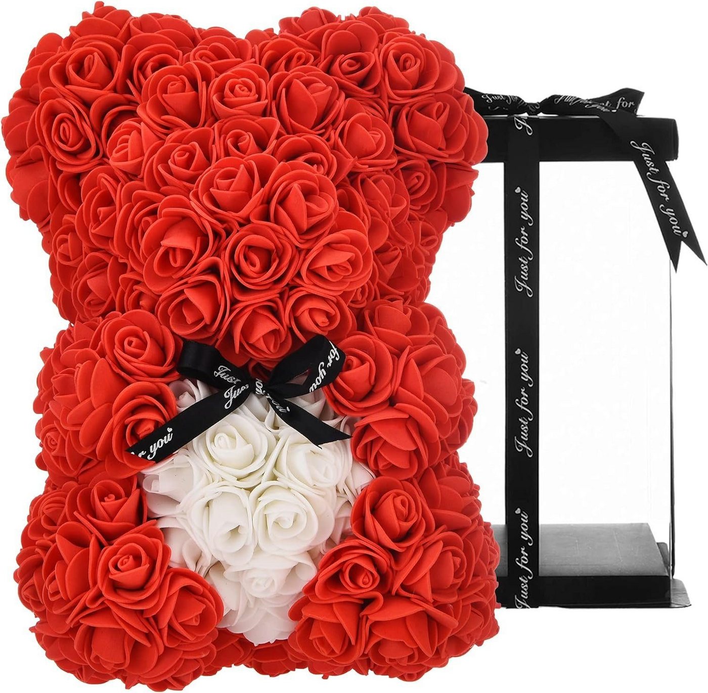 Kunstpflanze Rosenbär Rosen Teddybär Rot, Valentinstag Teddy Bär für Frauen Ewige Rose Teddy, Ewige Rose mit Herz für Sie, Frauen, Frau, JUNG, Geschenk für Frauen, Konservierte Blume, Rosenbox Geburtstagsgeschenk von JUNG