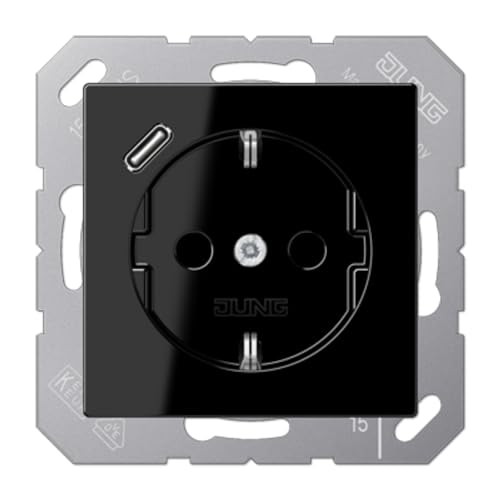 SCHUKO® Steckdose mit USB-C A schwarz (Referenz: Jung A1520-18CSW) von JUNG