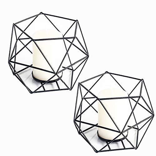 JUNGEN 2er Set 3D Geometrisch Kerzenständer Kerzenhalter Metall Vintage Kerzenständer Teelichthalter Deko Tischdeko für Hochzeit Weihnachten Wohnzimmer, 13 × 10 cm(Schwarz) von JUNGEN
