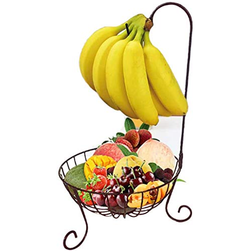 JUNGEN Obstkorb Bananenhalter Metall Bananenhaken Obstschale mit Bananenhalter für Wohnzimmer Desktop Küche Veranstalter Korb (Bronze) von JUNGEN