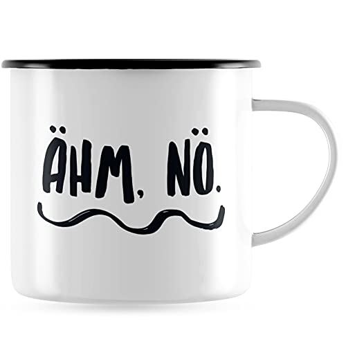 JUNIWORDS Emaille-Tasse, Ähm, nö, Schwarzer Tassenrand von JUNIWORDS