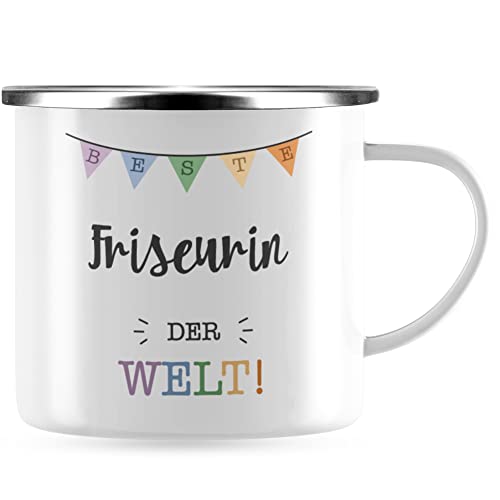 JUNIWORDS Emaille-Tasse, Beste Friseurin der Welt, Silberner Tassenrand (5700199) von JUNIWORDS