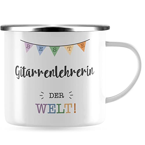 JUNIWORDS Emaille-Tasse, Beste Gitarrenlehrerin der Welt, Silberner Tassenrand (5701671) von JUNIWORDS