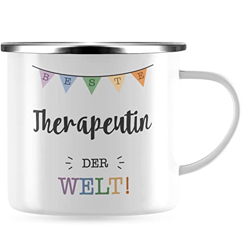 JUNIWORDS Emaille-Tasse, Beste Therapeutin der Welt, Silberner Tassenrand (5722449) von JUNIWORDS