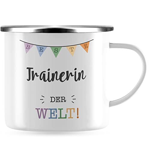 JUNIWORDS Emaille-Tasse, Beste Trainerin der Welt, Silberner Tassenrand (5722845) von JUNIWORDS