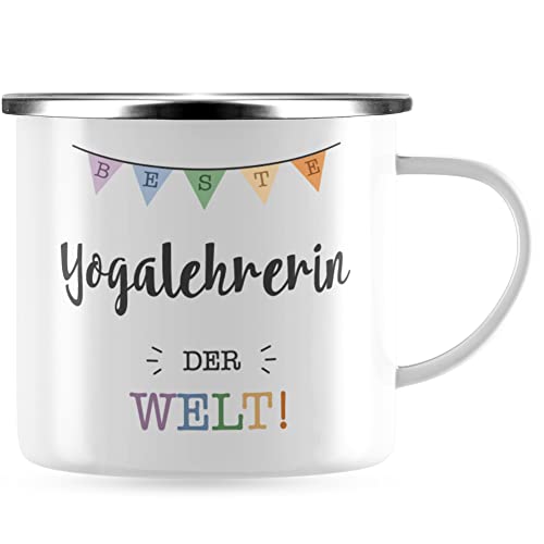 JUNIWORDS Emaille-Tasse, Beste Yogalehrerin der Welt, Silberner Tassenrand (5726292) von JUNIWORDS