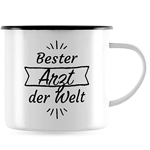 JUNIWORDS Emaille-Tasse, Bester Arzt der Welt (1002465), Schwarzer Tassenrand von JUNIWORDS