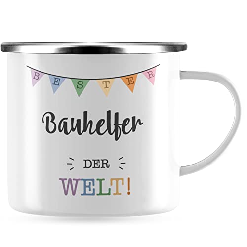 JUNIWORDS Emaille-Tasse, Bester Bauhelfer der Welt, Silberner Tassenrand (5691447) von JUNIWORDS