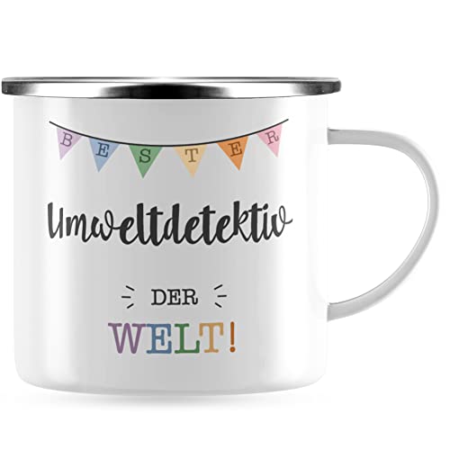 JUNIWORDS Emaille-Tasse, Bester Umweltdetektiv der Welt, Silberner Tassenrand (5723354) von JUNIWORDS