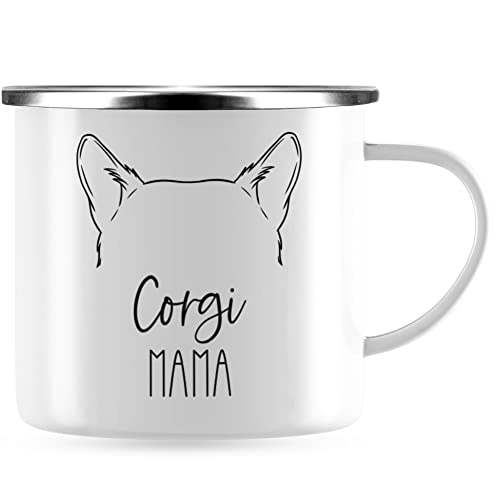 JUNIWORDS Emaille-Tasse, Corgi Mama, Silberner Tassenrand (1008935) von JUNIWORDS