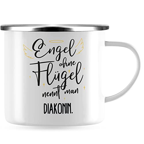 JUNIWORDS Emaille-Tasse, Engel ohne Flügel nennt man Diakonin, Silberner Tassenrand (5158865) von JUNIWORDS