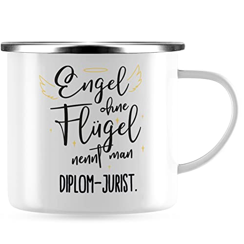 JUNIWORDS Emaille-Tasse, Engel ohne Flügel nennt man Diplom-Jurist, Silberner Tassenrand (5159101) von JUNIWORDS