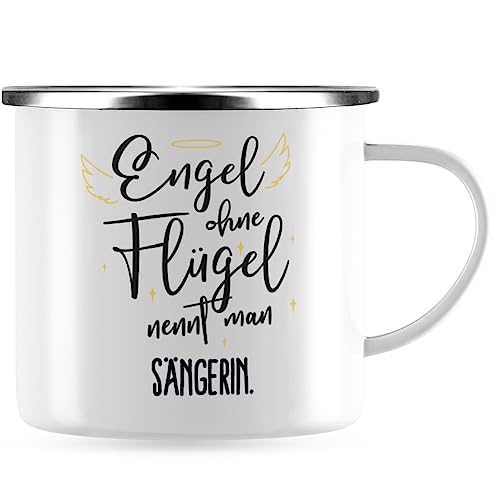 JUNIWORDS Emaille-Tasse, Engel ohne Flügel nennt man Sängerin, Silberner Tassenrand (5180976) von JUNIWORDS