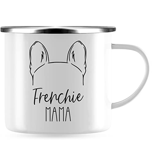 JUNIWORDS Emaille-Tasse, Frenchie Mama, Silberner Tassenrand (1008937) von JUNIWORDS