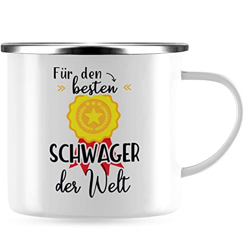 JUNIWORDS Emaille-Tasse, Für den besten Schwager der Welt, Silberner Tassenrand (1006503) von JUNIWORDS