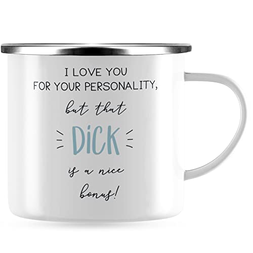 JUNIWORDS Emaille-Tasse, I Love You for Your Personality, but That dick is a Nice Bonus!, Silberner Tassenrand (1008215) von JUNIWORDS