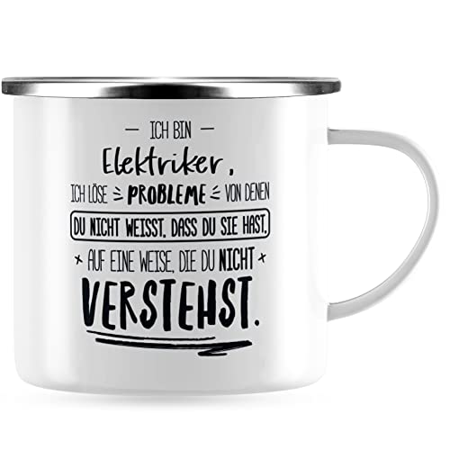 JUNIWORDS Emaille-Tasse, Ich Bin Elektriker, ich löse Probleme, von denen du Nicht weißt, DASS Sie hast, Weise, Nicht verstehst, Silber (5001929) von JUNIWORDS